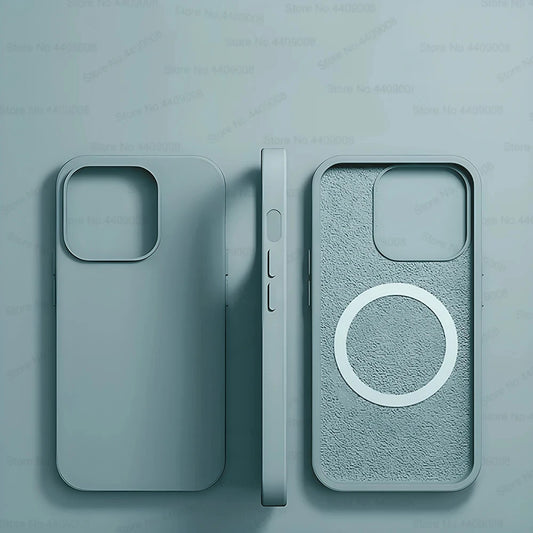 Light Blue Liquid Silicone Magnetic Case – Shockproof Wireless Charging Cover for iPhone 11 to 16 Series