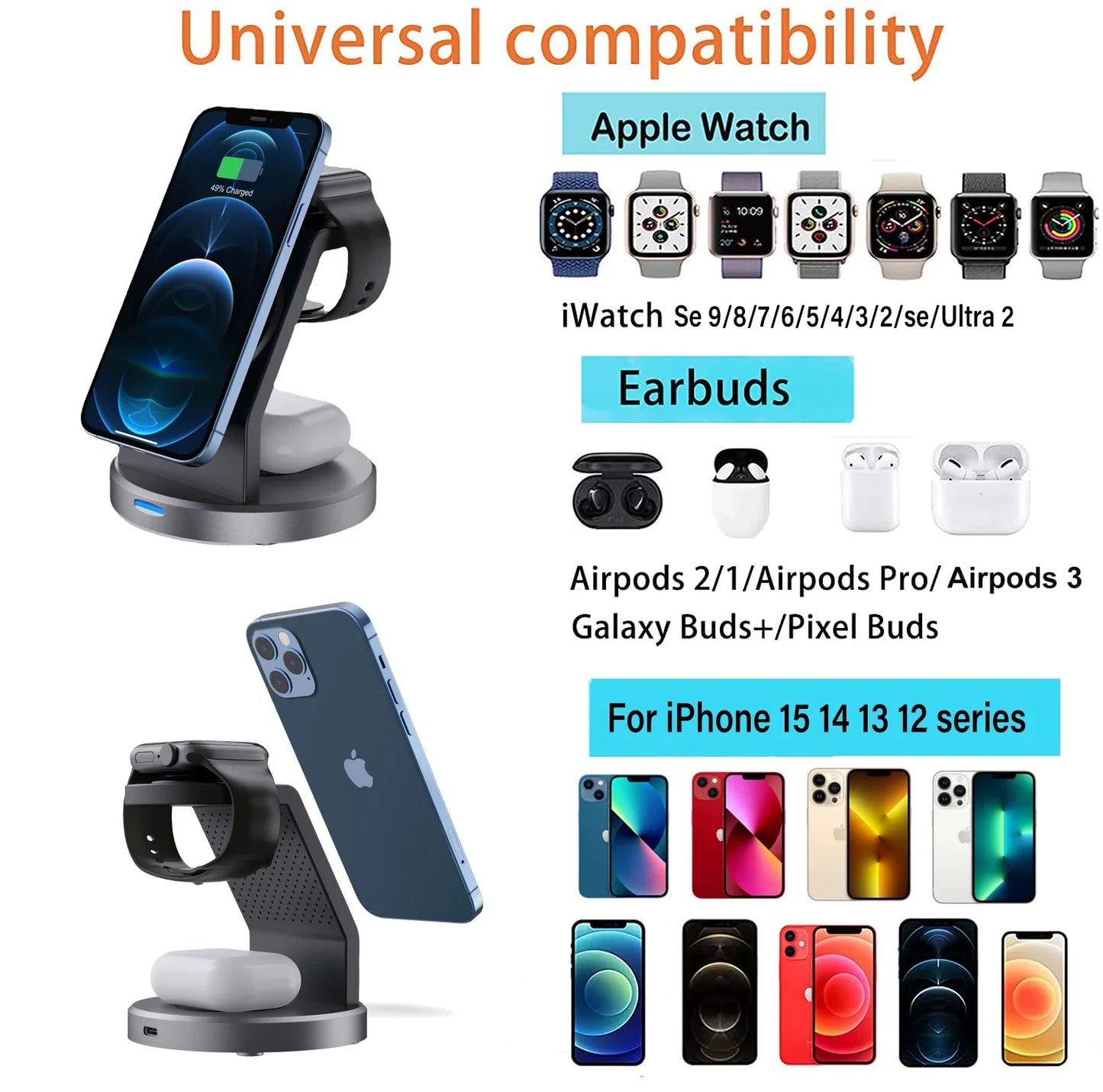3 in 1 Magnetic Wireless Charger Stand for iPhone iWatch and AirPods MagSafe Fast Charging Dock Station