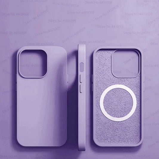 Purple Liquid Silicone Magnetic Case – Shockproof Wireless Charging Cover for iPhone 11 to 16 Series