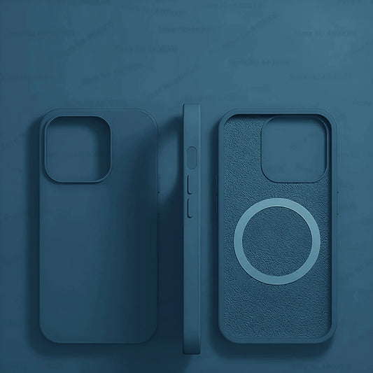 Dark Blue Liquid Silicone Magnetic Case – Shockproof Wireless Charging Cover for iPhone 11 to 16 Series