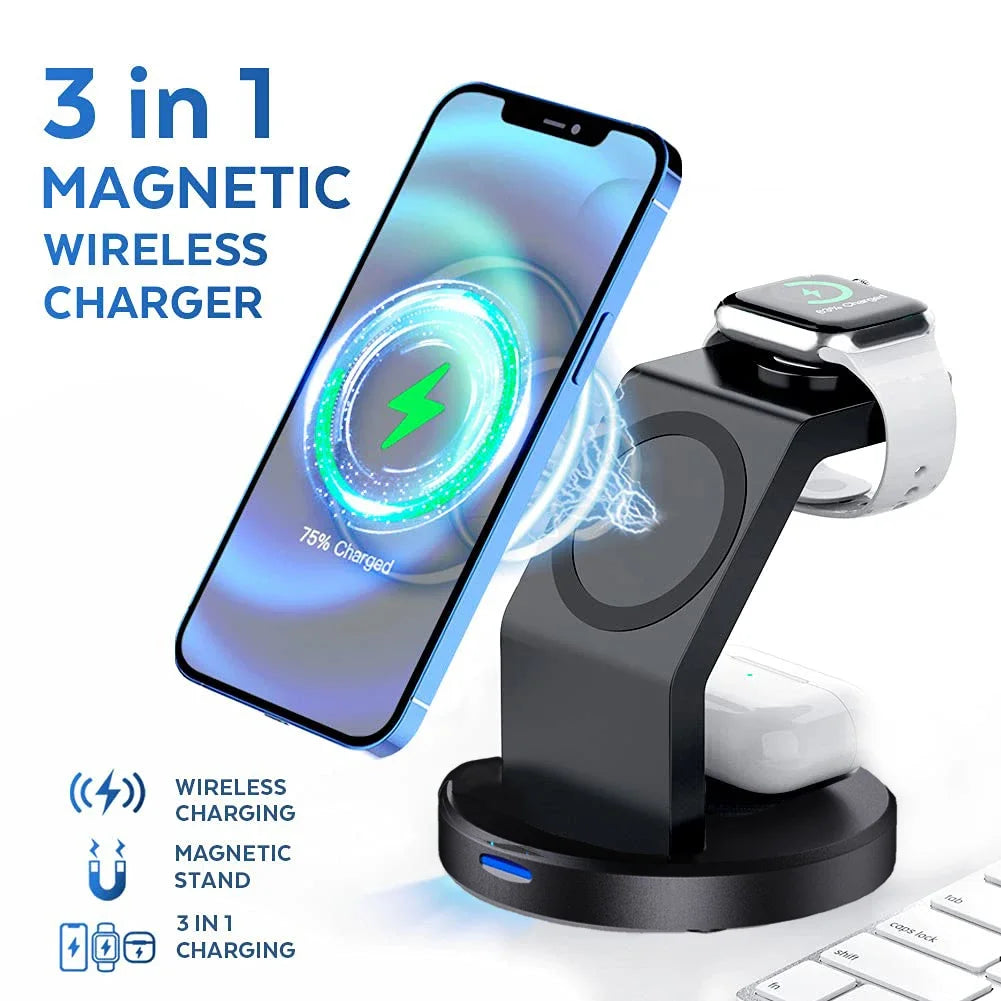 3 in 1 Magnetic Wireless Charger Stand for iPhone iWatch and AirPods MagSafe Fast Charging Dock Station