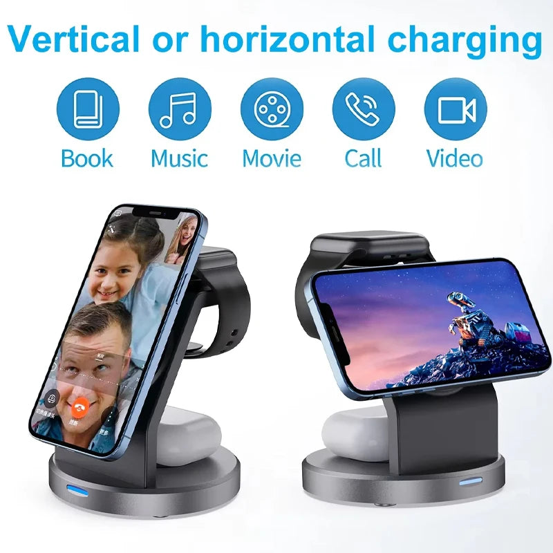 3 in 1 Magnetic Wireless Charger Stand for iPhone iWatch and AirPods MagSafe Fast Charging Dock Station