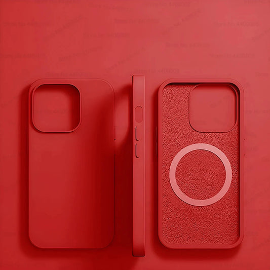 Red Liquid Silicone Magnetic Case – Shockproof Wireless Charging Cover for iPhone 11 to 16 Series