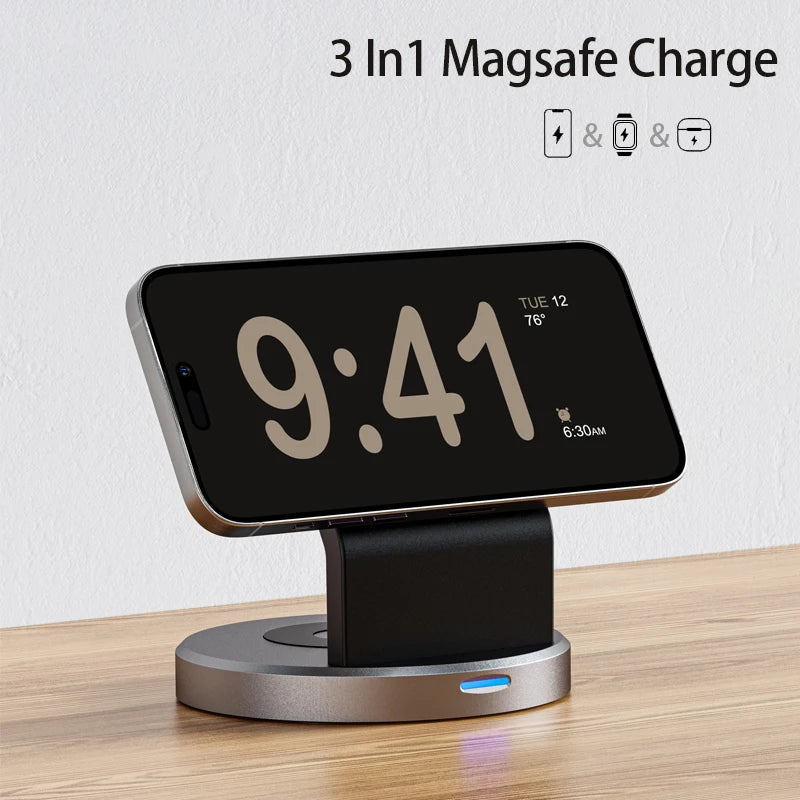3 in 1 Magnetic Wireless Charger Stand for iPhone iWatch and AirPods MagSafe Fast Charging Dock Station