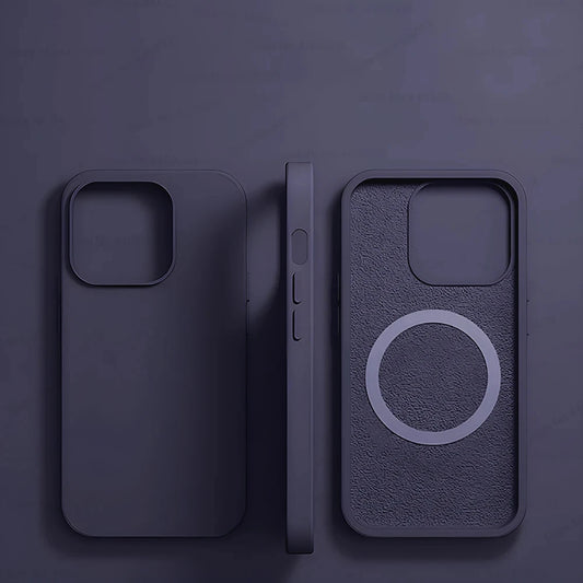 Dark Purple Liquid Silicone Magnetic Case – Shockproof Wireless Charging Cover for iPhone 11 to 16 Series
