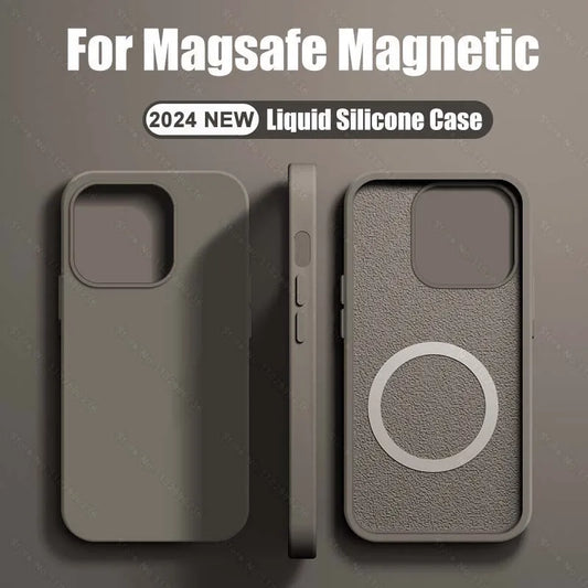 Cangling Green Liquid Silicone Magnetic Case – Shockproof Wireless Charging Cover for iPhone 11 to 16 Series
