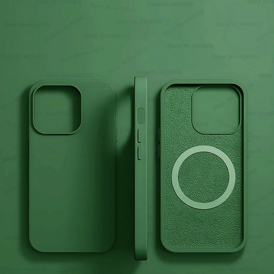 Cangling Green Liquid Silicone Magnetic Case – Shockproof Wireless Charging Cover for iPhone 11 to 16 Series