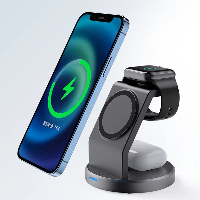 3 in 1 Magnetic Wireless Charger Stand for iPhone iWatch and AirPods MagSafe Fast Charging Dock Station