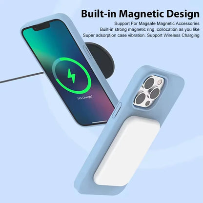 Pink Liquid Silicone Magnetic Case – Shockproof Wireless Charging Cover for iPhone 11 to 16 Series