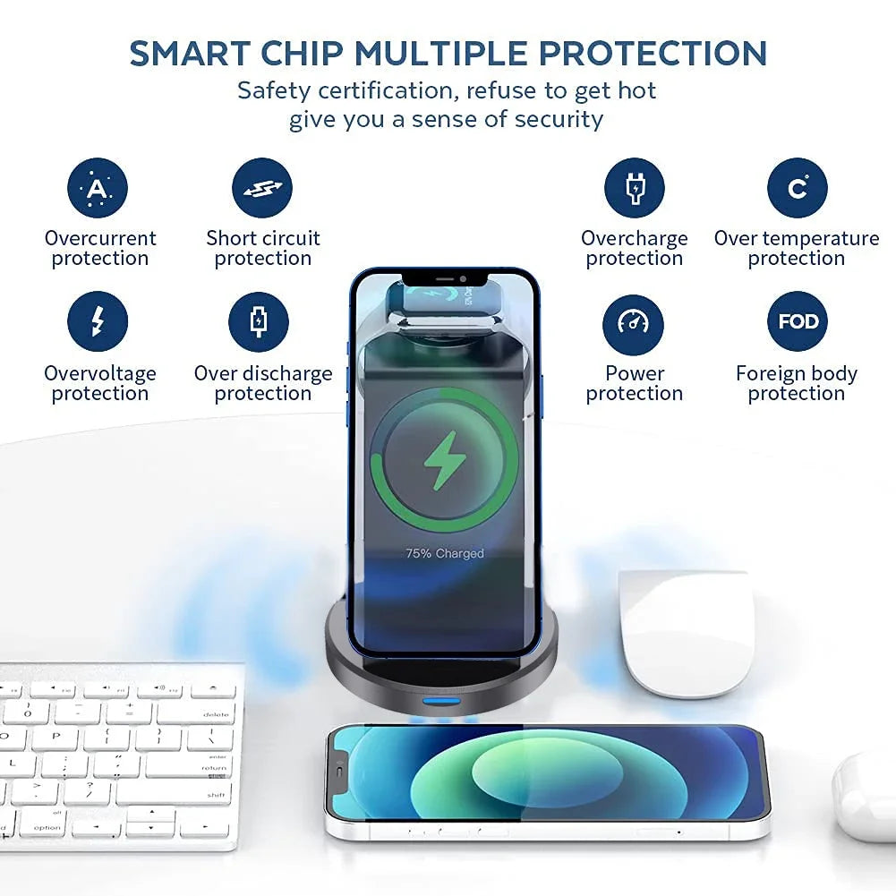 3 in 1 Magnetic Wireless Charger Stand for iPhone iWatch and AirPods MagSafe Fast Charging Dock Station